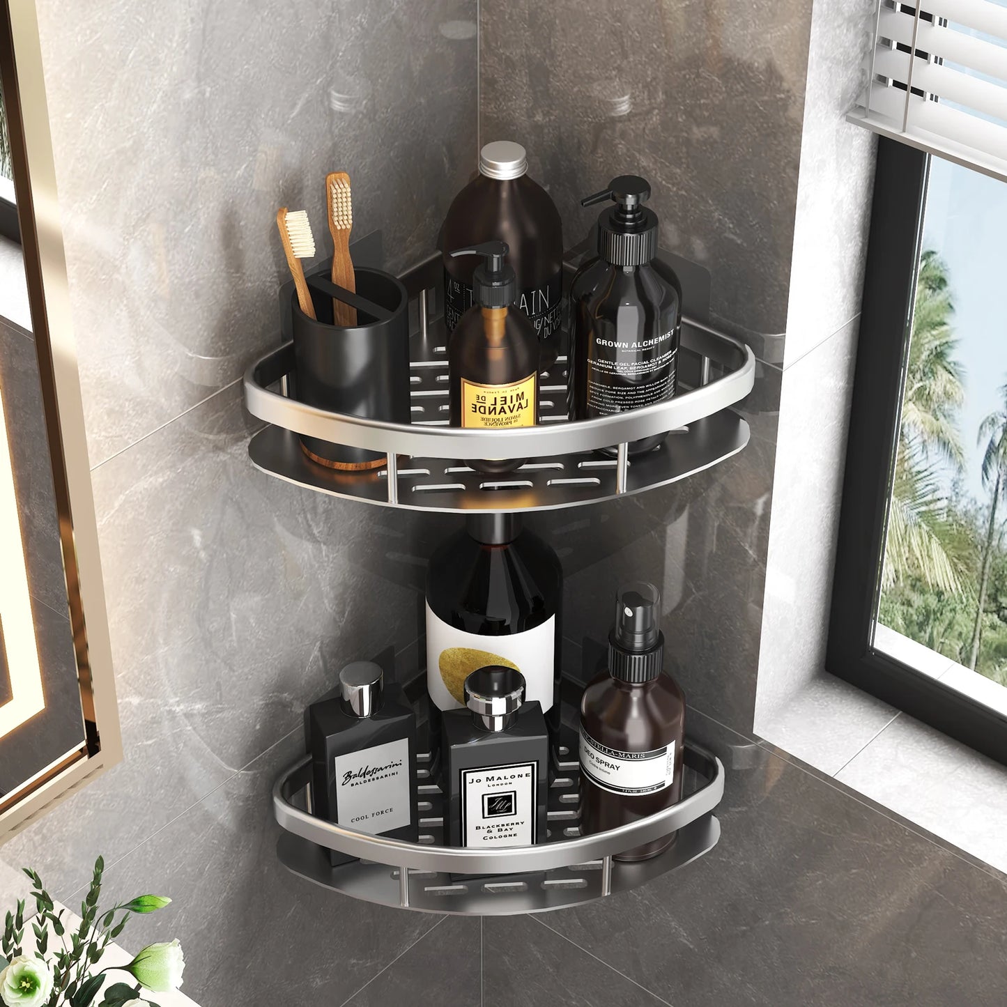 No Drill Bathroom Shelf Organizer